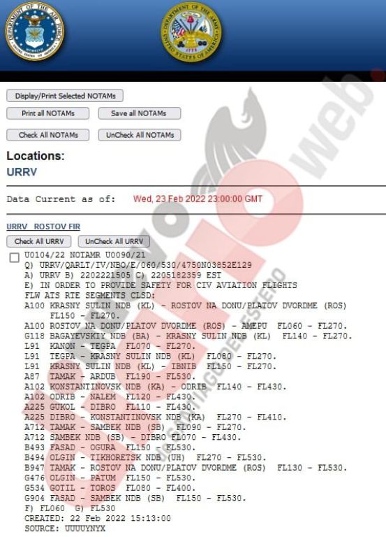 El documento donde se plasma el cierre de espacio aéreo.